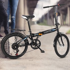 EINCCM Women's Folding Bikes 20in 7 Speed ??City Mini Bike Urban Commuters Aluminum Black