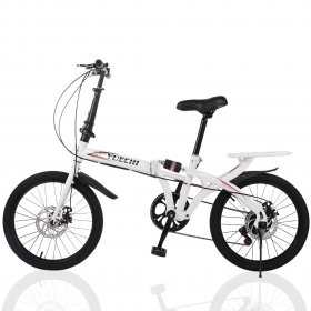 Botrong Adults\Students ?20-inch Wheels 7 Speed Drivetrain ??City Folding Mini Compact Bike High Tensile Steel Folding Frame Bicycle Urban Commuters,White