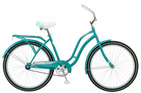 Schwinn Huntington Cruiser Bike, 26" wheels, single speed, women frame, teal, relaxed, rear rack