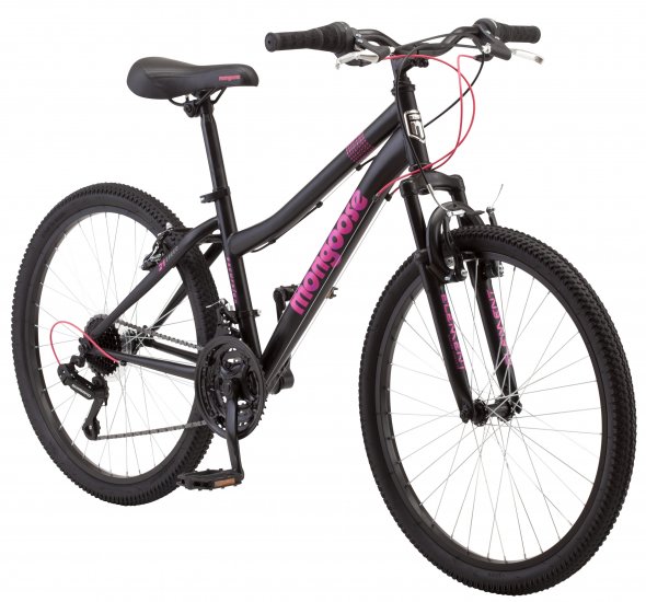 Mongoose Excursion Mountain Bike, 24 inch wheels, girl\'s style, black