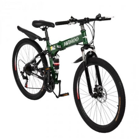 BEFOKA 26" Men's Mountain Bike 21-Speed Folding Full Suspension Bicycle MTB Bikes Lightweight Aluminum Road Bike (Black)