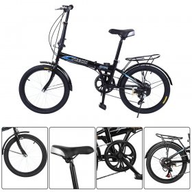 Leisure 20in 7 Speed City Folding Mini Compact Bike Bicycle Urban Commuters,Black